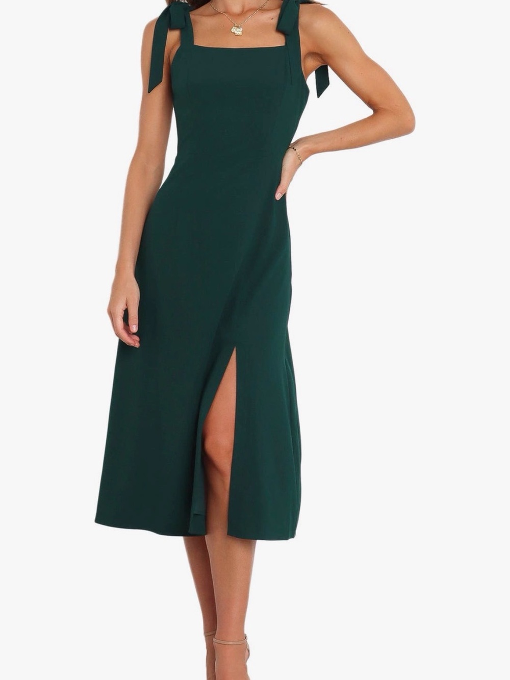 Petal & Pup Emerald Green Laurel Midi Dress with Tie Straps